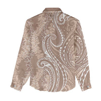 Polynesia Plumeria Lei Women Casual Shirt Beige Curves Motif