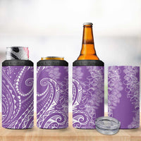 Polynesia Plumeria Lei 4 in 1 Can Cooler Tumbler Periwinkle Curves Motif