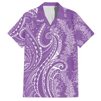 Polynesia Plumeria Lei Family Matching Off Shoulder Maxi Dress and Hawaiian Shirt Periwinkle Curves Motif