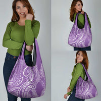 Polynesia Plumeria Lei Grocery Bag Periwinkle Curves Motif