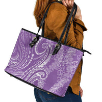 Polynesia Plumeria Lei Leather Tote Bag Periwinkle Curves Motif