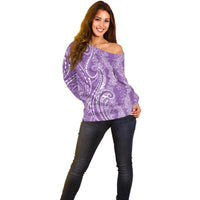 Polynesia Plumeria Lei Off Shoulder Sweater Periwinkle Curves Motif