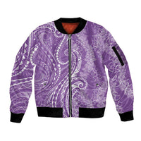 Polynesia Plumeria Lei Sleeve Zip Bomber Jacket Periwinkle Curves Motif