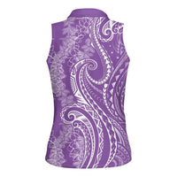 Polynesia Plumeria Lei Women Sleeveless Polo Shirt Periwinkle Curves Motif LT7 - Polynesian Pride