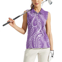 Polynesia Plumeria Lei Women Sleeveless Polo Shirt Periwinkle Curves Motif LT7 - Polynesian Pride