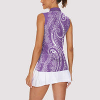 Polynesia Plumeria Lei Women Sleeveless Polo Shirt Periwinkle Curves Motif LT7 - Polynesian Pride