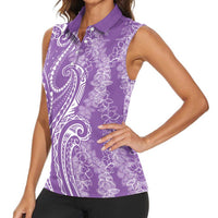 Polynesia Plumeria Lei Women Sleeveless Polo Shirt Periwinkle Curves Motif LT7 - Polynesian Pride