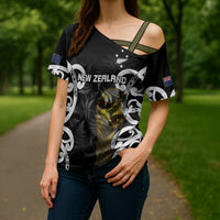 New Zealand WC2026 Custom Black Cross Shoulder Shirt Silver Fern LT7 - Polynesian Pride