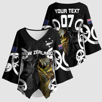 New Zealand WC2026 Custom Black Kimono Sleeve Blouse Silver Fern LT7 - Polynesian Pride