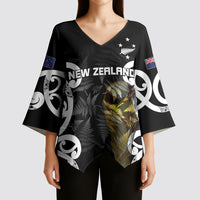New Zealand WC2026 Custom Black Kimono Sleeve Blouse Silver Fern LT7 - Polynesian Pride
