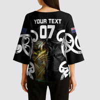New Zealand WC2026 Custom Black Kimono Sleeve Blouse Silver Fern LT7 - Polynesian Pride