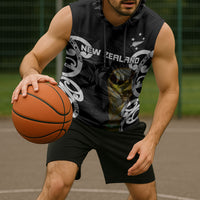 New Zealand WC2026 Custom Black Sleeveless Hoodie Silver Fern LT7 - Polynesian Pride