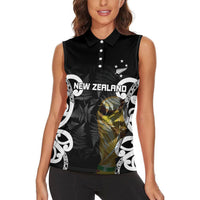 New Zealand WC2026 Custom Black Women Sleeveless Polo Shirt Silver Fern LT7 - Polynesian Pride