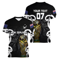 New Zealand WC2026 Custom Black Women V-Neck T-Shirt Silver Fern LT7 - Polynesian Pride