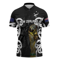 New Zealand WC2026 Custom Black Zipper Polo Shirt Silver Fern LT7 Black - Polynesian Pride