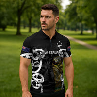 New Zealand WC2026 Custom Black Zipper Polo Shirt Silver Fern LT7 - Polynesian Pride