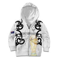 New Zealand WC2026 Custom White Kid Hoodie Silver Fern LT7 Zip Hoodie White - Polynesian Pride