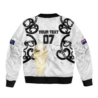 New Zealand WC2026 Custom White Sleeve Zip Bomber Jacket Silver Fern LT7 - Polynesian Pride