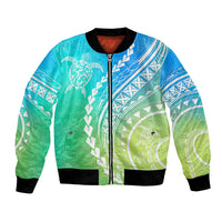 Polynesian Pride Bomber Jacket Turtle Hibiscus Luxury Style - Gradient Blue LT7 Unisex Blue Green - Polynesian Pride