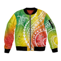 Polynesian Pride Sleeve Zip Bomber Jacket Turtle Hibiscus Luxury Style - Reggae LT7 Unisex Reggae - Polynesian Pride