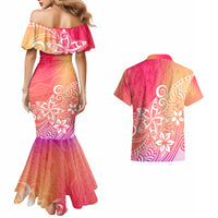 Polynesia Couples Matching Mermaid Dress and Hawaiian Shirt Plumeria Pink Gradient Curves LT7 - Polynesian Pride
