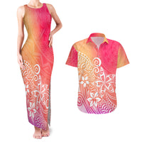Polynesia Couples Matching Tank Maxi Dress and Hawaiian Shirt Plumeria Pink Gradient Curves LT7 Pink - Polynesian Pride