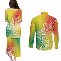 Polynesia Couples Matching Puletasi Dress and Long Sleeve Button Shirts Plumeria Reggae Curves LT7 - Polynesian Pride