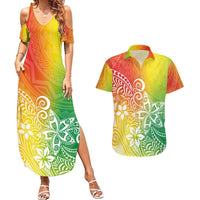 Polynesia Couples Matching Summer Maxi Dress and Hawaiian Shirt Plumeria Reggae Curves LT7 Reggae - Polynesian Pride