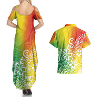 Polynesia Couples Matching Summer Maxi Dress and Hawaiian Shirt Plumeria Reggae Curves LT7 - Polynesian Pride