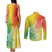 Polynesia Couples Matching Tank Maxi Dress and Long Sleeve Button Shirts Plumeria Reggae Curves LT7 - Polynesian Pride