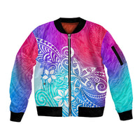 Polynesia Sleeve Zip Bomber Jacket Plumeria Galaxy Gradient Curves LT7 Unisex Galaxy - Polynesian Pride