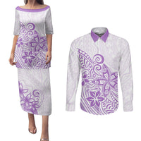 Polynesia Couples Matching Puletasi Dress and Long Sleeve Button Shirts Plumeria Lavender Curves LT7 Purple - Polynesian Pride