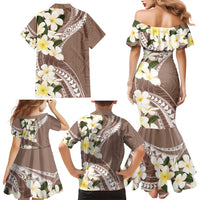 Aloha Hawaii Festive Family Matching Mermaid Dress and Hawaiian Shirt Frangipani Lace Classic - Beige
