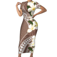 Aloha Hawaii Festive Family Matching Short Sleeve Bodycon Dress and Hawaiian Shirt Frangipani Lace Classic - Beige