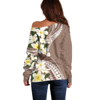 Aloha Hawaii Festive Off Shoulder Sweater Frangipani Lace Classic - Beige