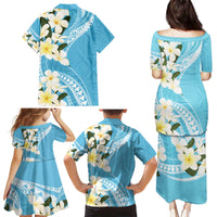 Aloha Hawaii Festive Family Matching Puletasi and Hawaiian Shirt Frangipani Lace Classic - Turquoise
