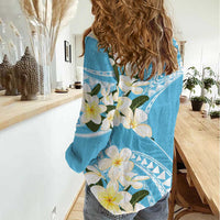 Aloha Hawaii Festive Women Casual Shirt Frangipani Lace Classic - Turquoise