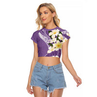 Aloha Hawaii Festive Raglan Cropped T Shirt Frangipani Lace Classic - Lavender LT7 Female Lavender - Polynesian Pride