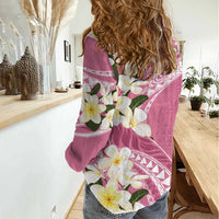 Aloha Hawaii Festive Women Casual Shirt Frangipani Lace Classic - Rosy