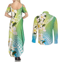 Aloha Hawaii Festive Couples Matching Summer Maxi Dress and Long Sleeve Button Shirt Frangipani Lace Classic - Summer Vibes