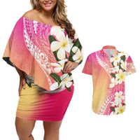Aloha Hawaii Festive Couples Matching Off Shoulder Short Dress and Hawaiian Shirt Frangipani Lace Classic - Spring Vibes