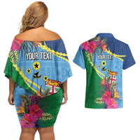 Personalized Malampa Fiji Day Together We Grow Couples Matching Off Shoulder Short Dress and Hawaiian Shirt Special Tapa Mix - Polynesian Pride
