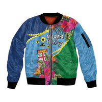 Personalized Malampa Fiji Day Together We Grow Sleeve Zip Bomber Jacket Special Tapa Mix - Polynesian Pride