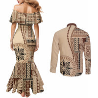 Samoa Siapo Motif Couples Matching Mermaid Dress and Long Sleeve Button Shirt Classic Style LT7 - Polynesian Pride