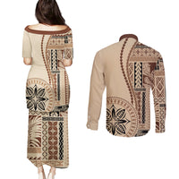 Samoa Siapo Motif Couples Matching Puletasi Dress and Long Sleeve Button Shirt Classic Style LT7 - Polynesian Pride
