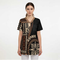 Samoa Siapo Motif Scrub Top Classic Style - Black Ver LT7 - Polynesian Pride