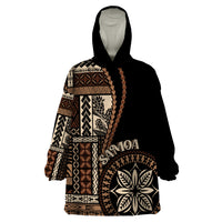 Samoa Siapo Motif Wearable Blanket Hoodie Classic Style - Black Ver LT7 One Size Black - Polynesian Pride