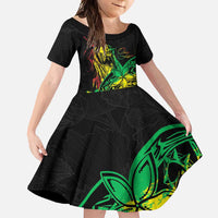 Personalised Reggae Jawaiian Festive Family Matching Long Sleeve Bodycon Dress and Hawaiian Shirt Mix Polynesian