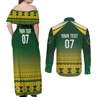 Cook Islands Rugby Custom Couples Matching Off Shoulder Maxi Dress and Long Sleeve Button Shirt Kuki Avaiki LT7 - Polynesian Pride