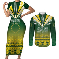 Cook Islands Rugby Custom Couples Matching Short Sleeve Bodycon Dress and Long Sleeve Button Shirt Kuki Avaiki - Polynesian Pride